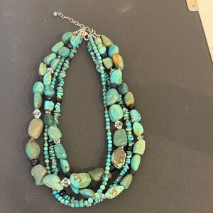 Retired Silpada Chunky Multi-Strand Turquoise & Obsidian Statement Necklace